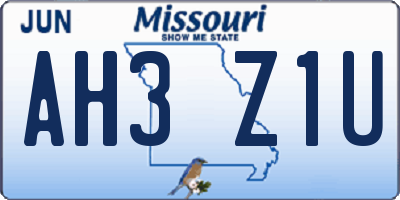 MO license plate AH3Z1U