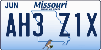 MO license plate AH3Z1X