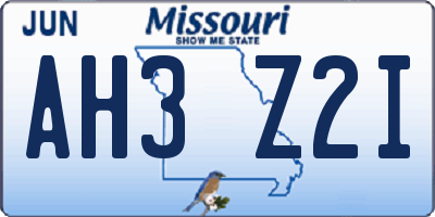 MO license plate AH3Z2I