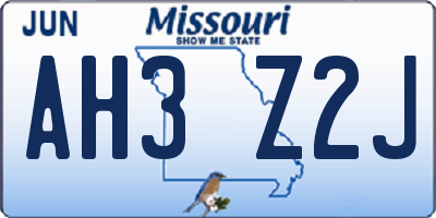 MO license plate AH3Z2J