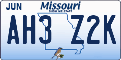 MO license plate AH3Z2K