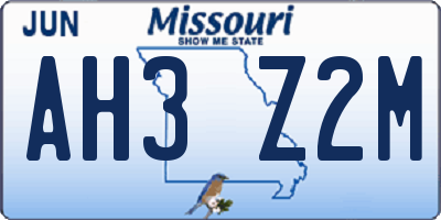 MO license plate AH3Z2M