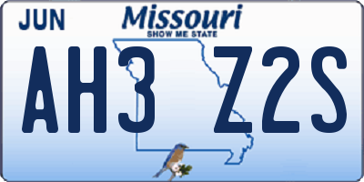 MO license plate AH3Z2S