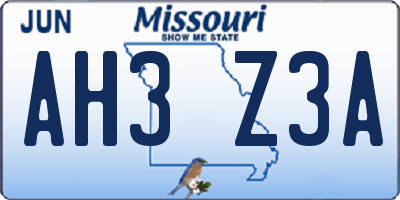 MO license plate AH3Z3A