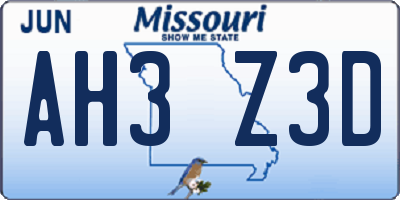 MO license plate AH3Z3D