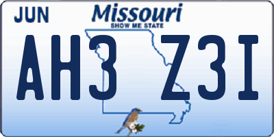 MO license plate AH3Z3I