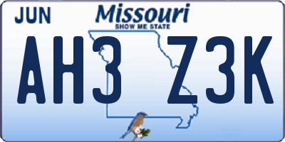 MO license plate AH3Z3K