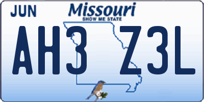 MO license plate AH3Z3L