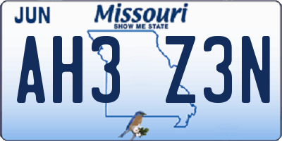 MO license plate AH3Z3N
