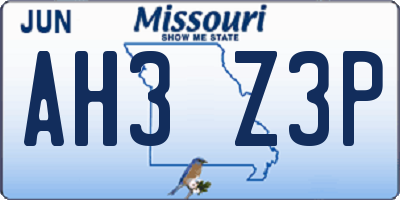 MO license plate AH3Z3P