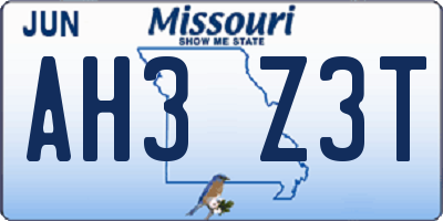 MO license plate AH3Z3T