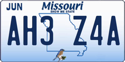 MO license plate AH3Z4A