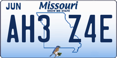 MO license plate AH3Z4E