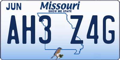MO license plate AH3Z4G