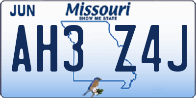 MO license plate AH3Z4J