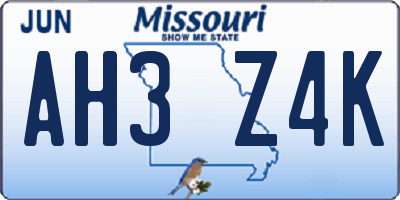 MO license plate AH3Z4K