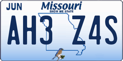 MO license plate AH3Z4S