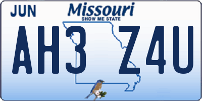 MO license plate AH3Z4U