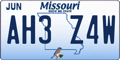 MO license plate AH3Z4W
