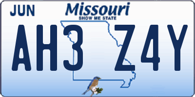MO license plate AH3Z4Y