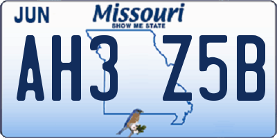 MO license plate AH3Z5B