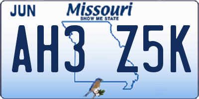 MO license plate AH3Z5K
