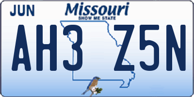 MO license plate AH3Z5N