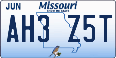 MO license plate AH3Z5T