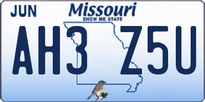 MO license plate AH3Z5U