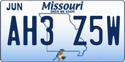 MO license plate AH3Z5W