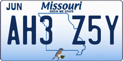 MO license plate AH3Z5Y