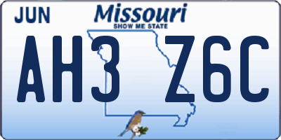 MO license plate AH3Z6C