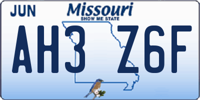 MO license plate AH3Z6F