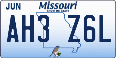 MO license plate AH3Z6L