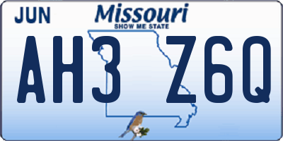 MO license plate AH3Z6Q