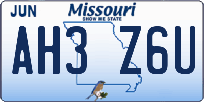 MO license plate AH3Z6U