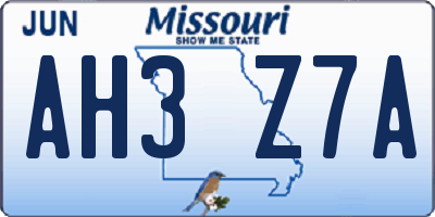 MO license plate AH3Z7A