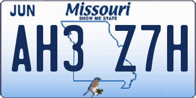 MO license plate AH3Z7H