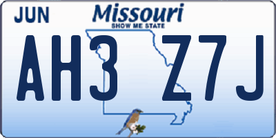 MO license plate AH3Z7J
