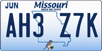 MO license plate AH3Z7K