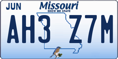 MO license plate AH3Z7M