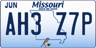 MO license plate AH3Z7P