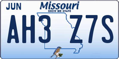 MO license plate AH3Z7S