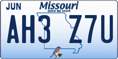 MO license plate AH3Z7U