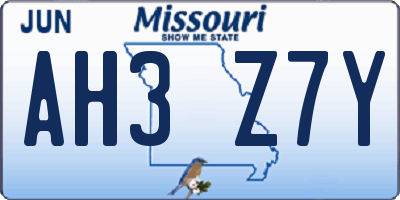 MO license plate AH3Z7Y