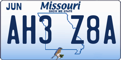 MO license plate AH3Z8A