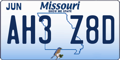 MO license plate AH3Z8D