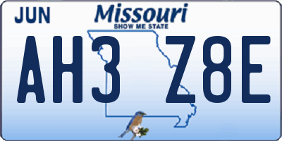 MO license plate AH3Z8E