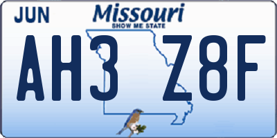 MO license plate AH3Z8F