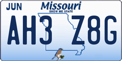 MO license plate AH3Z8G